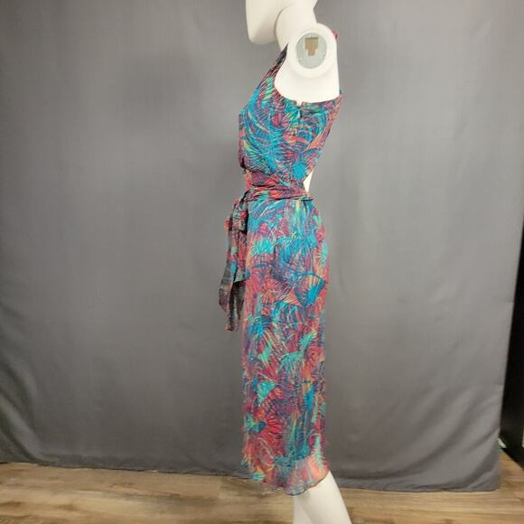 BCBGMAXAZRIA Dress 6 Leaf Print Chiffon Open Back Resort Ready - Picture 3 of 8
